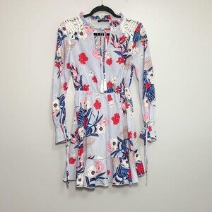 ZAFUL Boho Tassel Crochet Detail Floral Print Grannycore Ruffle Hem Dress Size 4